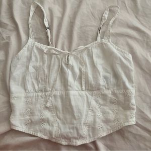 Ruffled bow flower eyelet crop top tank top